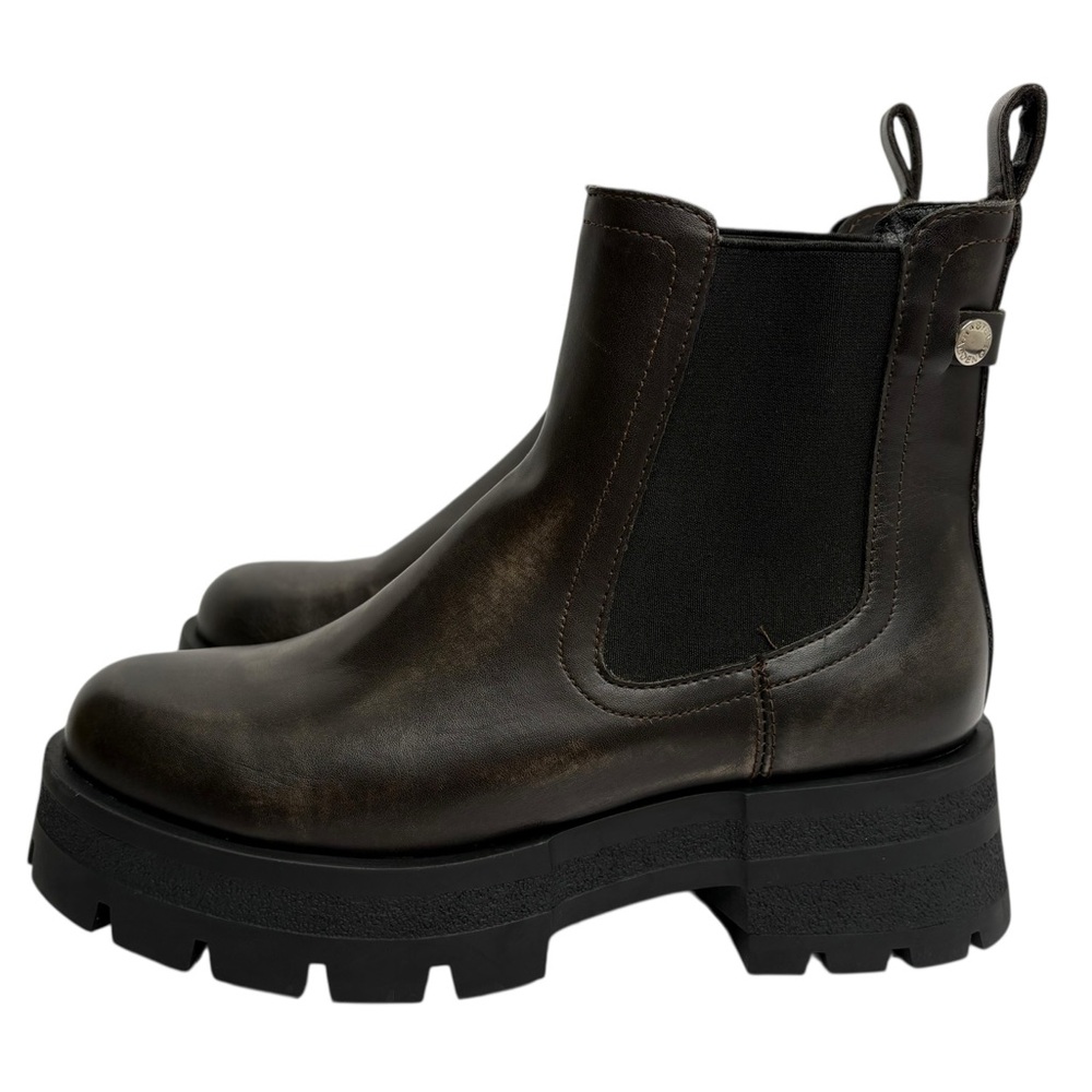 STEVE MADDEN Malcolm Rustic Black/Brown Leather Ankle Combat Moto Platform Boots